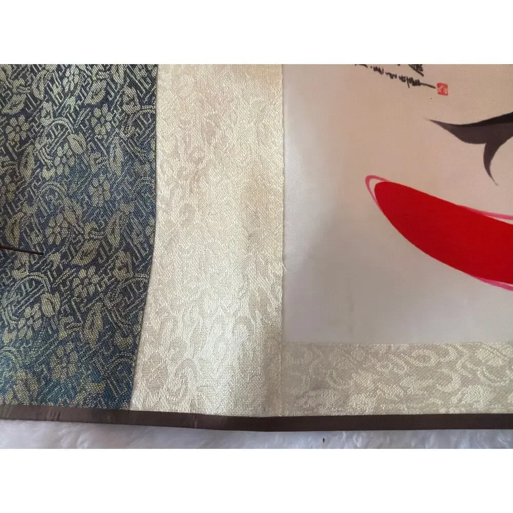 Vintage Japanese Koi Fish Hanging Scroll Silk Wall Art Kakemono Signed 16